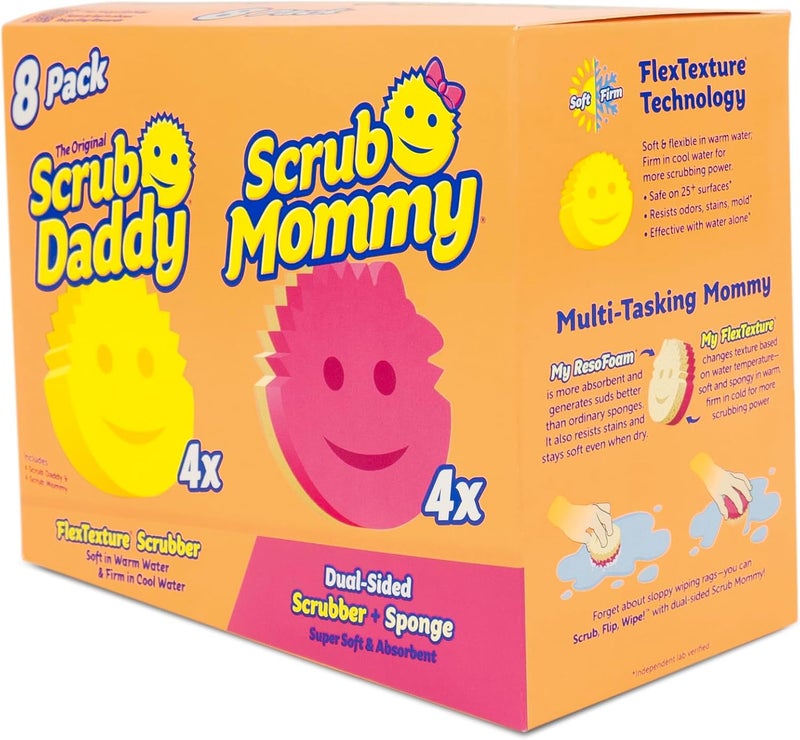 Scrub Daddy 4 Sponges & 4 Scrub Mommy Kitchen Sponges - Scratch-Free for Dishes & Multipurpose Cleaning - BPA Free & Made with Polymer Foam - Stain & Odor Resistant (8 Pack) - Image 2